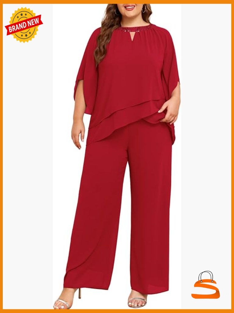Mother Of Bride Pant Suit Plus Size 2 Piece Chiffon Pantsuit Wedding Guest